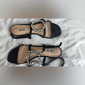 Black Sandals with Rhinestone Accents
